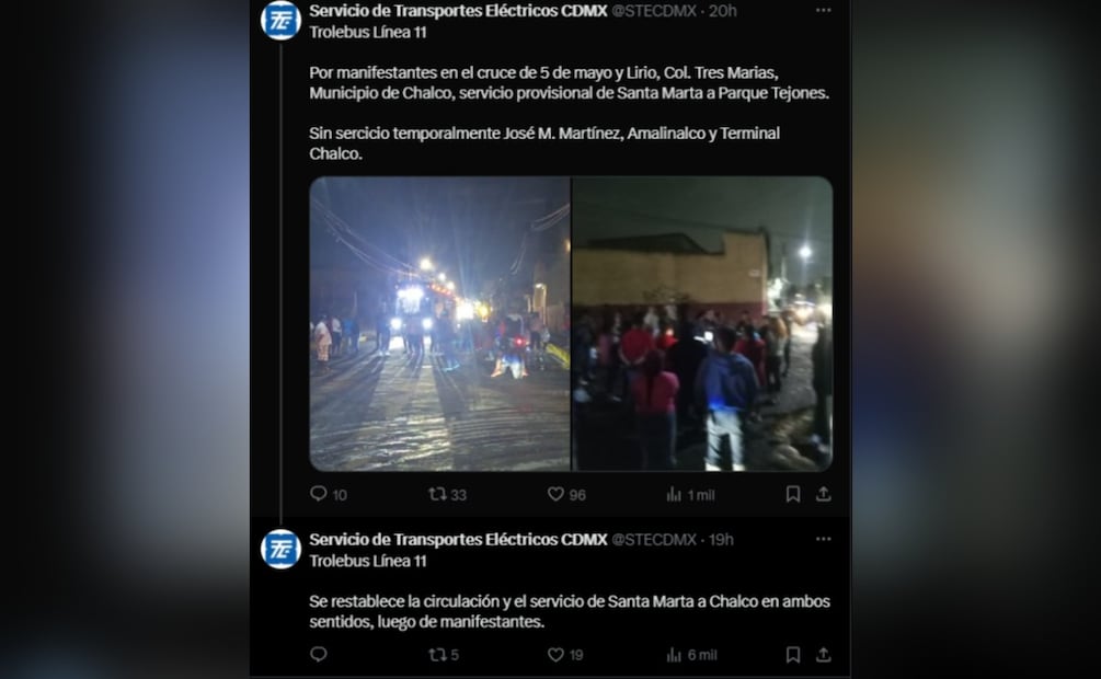 Imagen: Redes sociales (Manifestantes bloquearon Línea 11 del Trolebús)